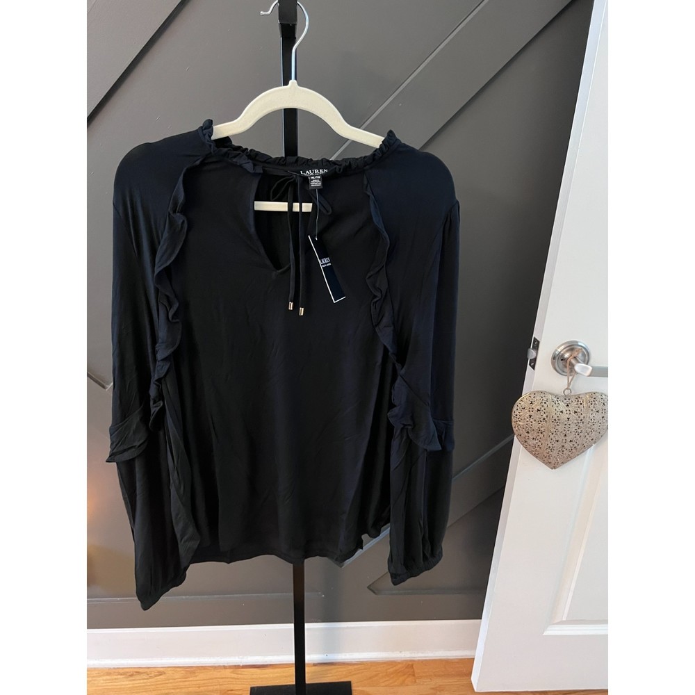 Ralph Lauren Women's Ruffle-Trim Long Sleeve Top  L